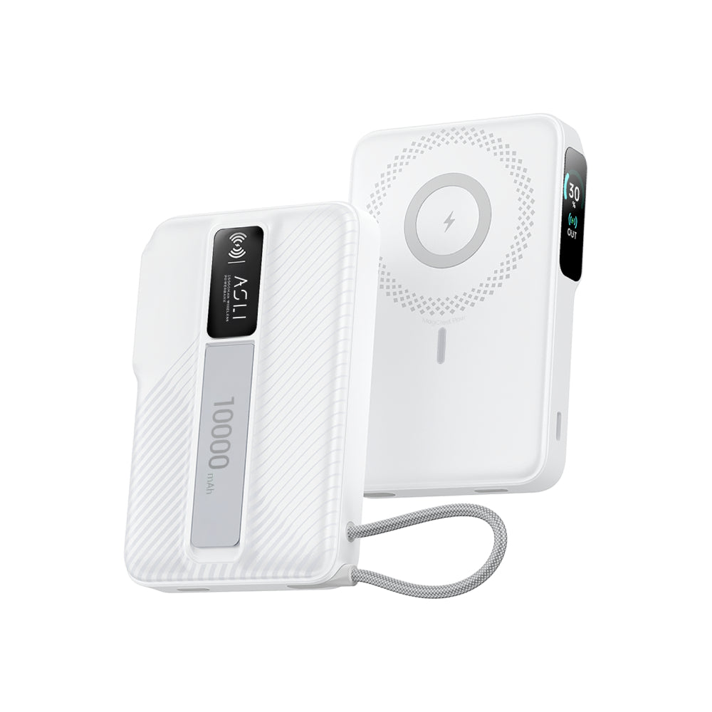 Asli Global Magcrest Flow 5-in-1 Magnetic 10000mAh PD Wireless Power Bank | White Asli Global Magcrest Flow 5-in-1 Magnetic 10000mAh PD Wireless Power Bank | White